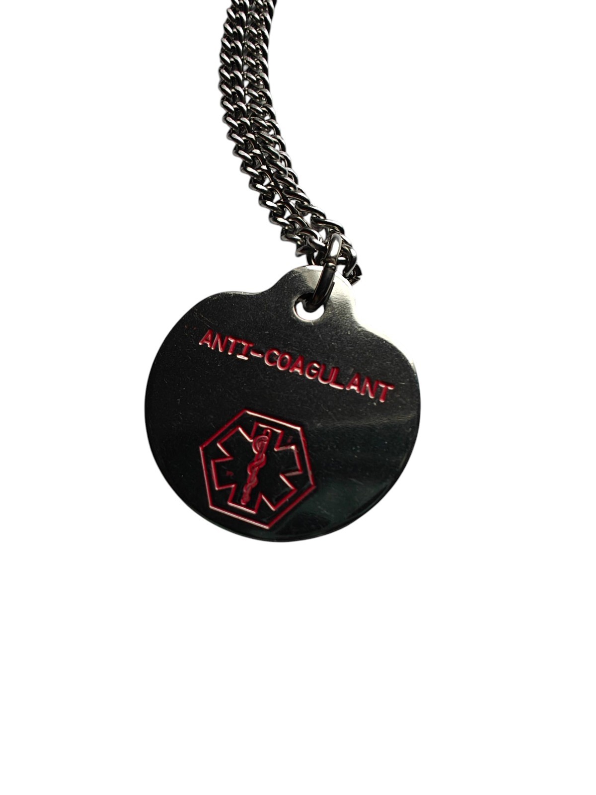 Anti-Coagulant Medical 26″ Chain, Engraved, Silver w/Emergency Medical IDCard