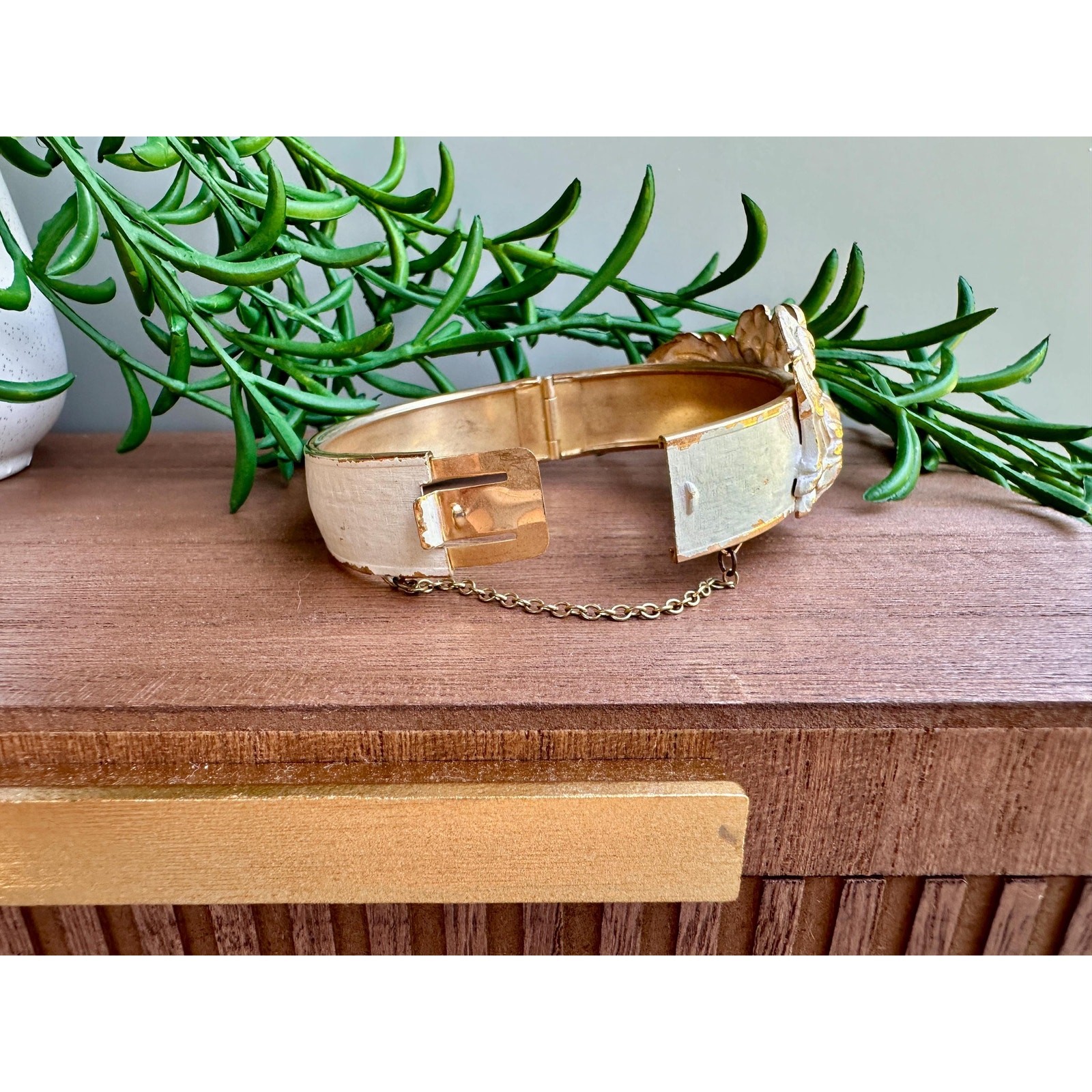 Vintage Ivory & Gold Baroque Cuff Bracelet | Ornate Rococo Victorian Revival