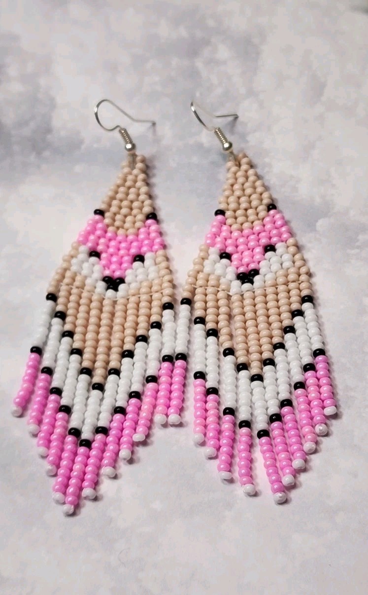 Beaded Fix Desing Chandelier Earrings. Fox Desing. Long 3.5 In