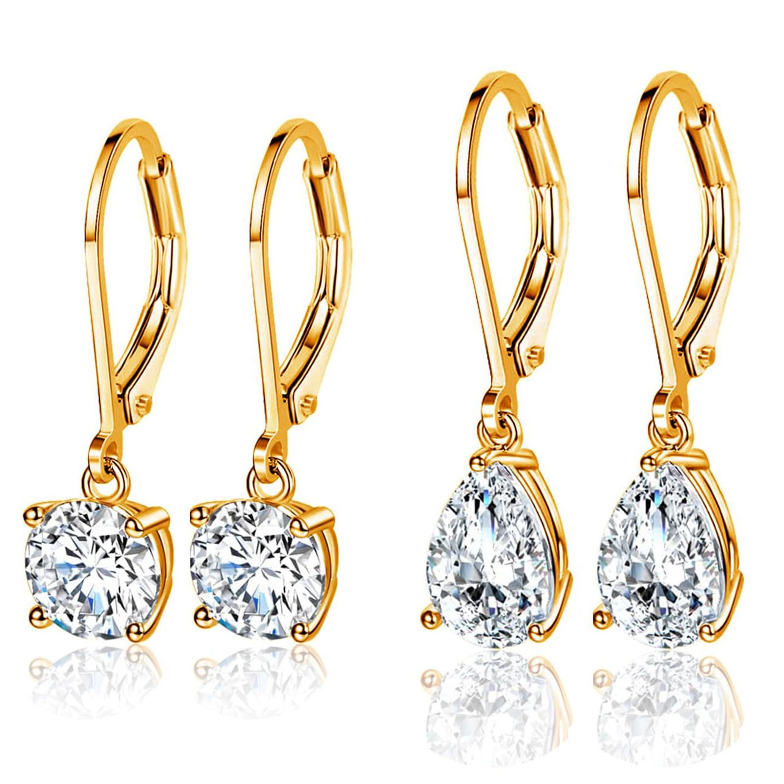 Leverback Earrings Set for Women 18K Gold Plated Cubic Zirconia Dangle Earrin…