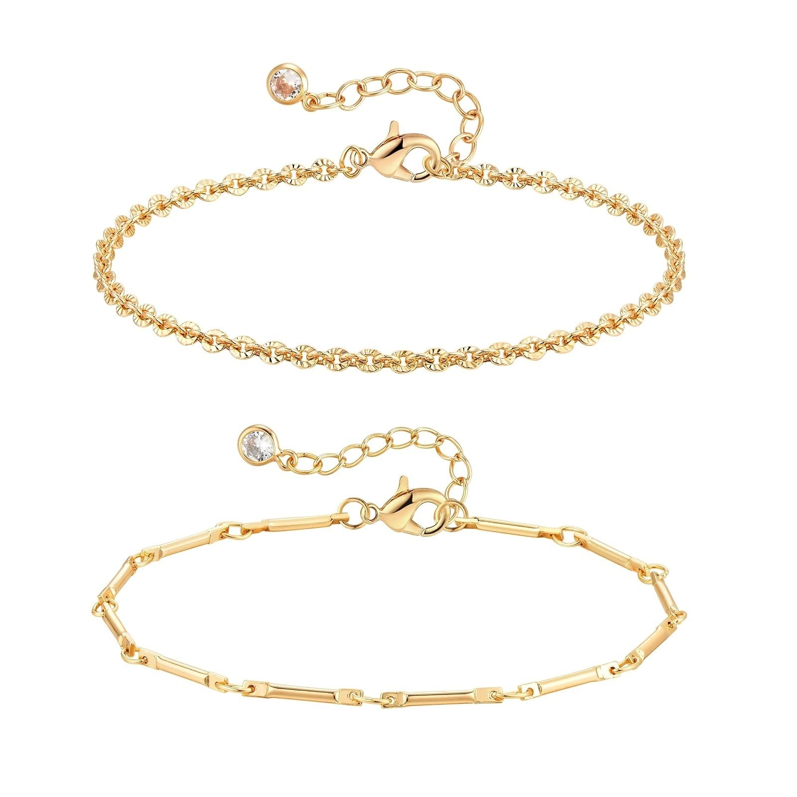 14K Gold Filled Layered Bracelets Set for Women – Trendy Minimalist Jewelry
