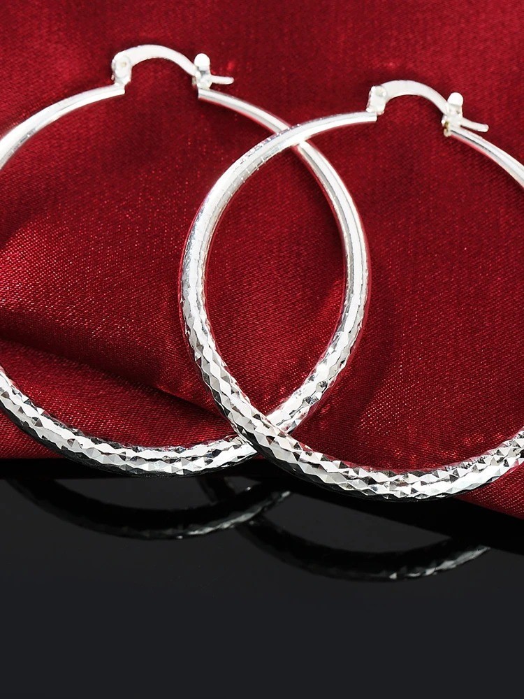 925 Sterling Silver 5cm Circle Hoop Earrings Women Fashion Wedding Gift