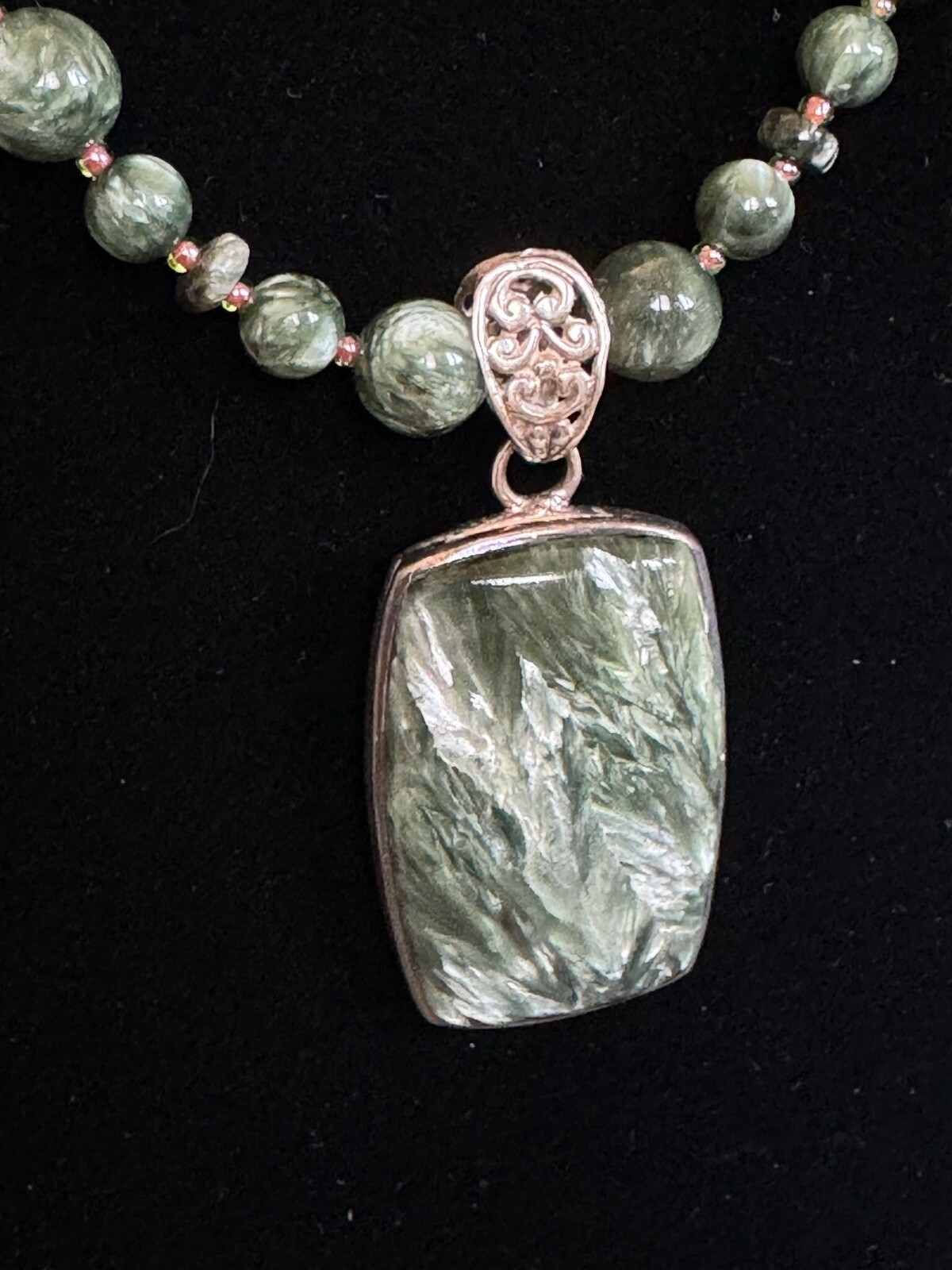 Unique Seraphinite necklace and earring set, made with love.