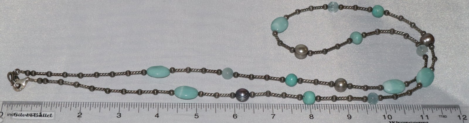 Carolyn Pollack Sterling Silver Amazonite, Aquamarine & Pearl Bead 36” Necklace