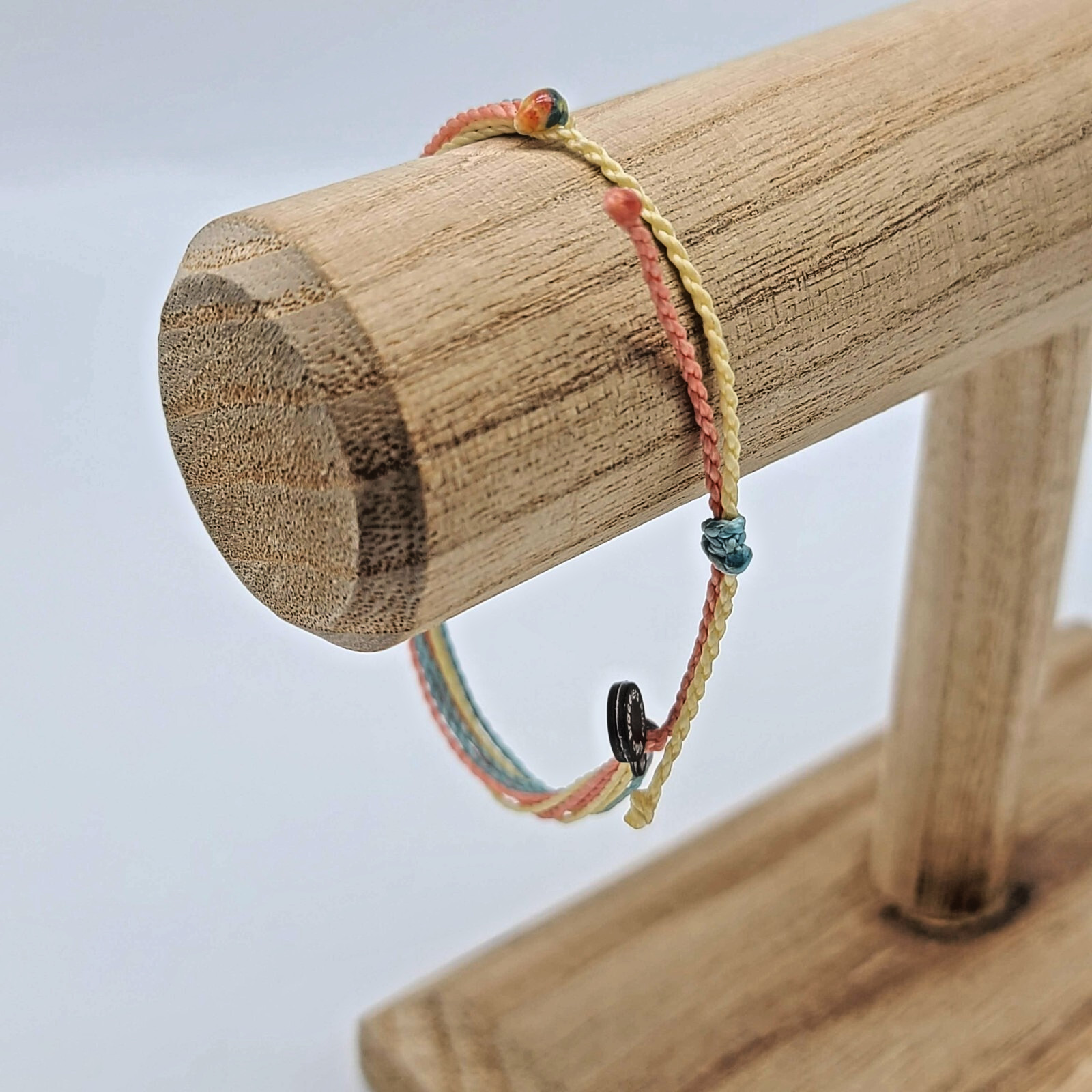 Pura Vida Original Bracelet – Butter Cream, Coral & Pacific Blue Wax-Coated Cord
