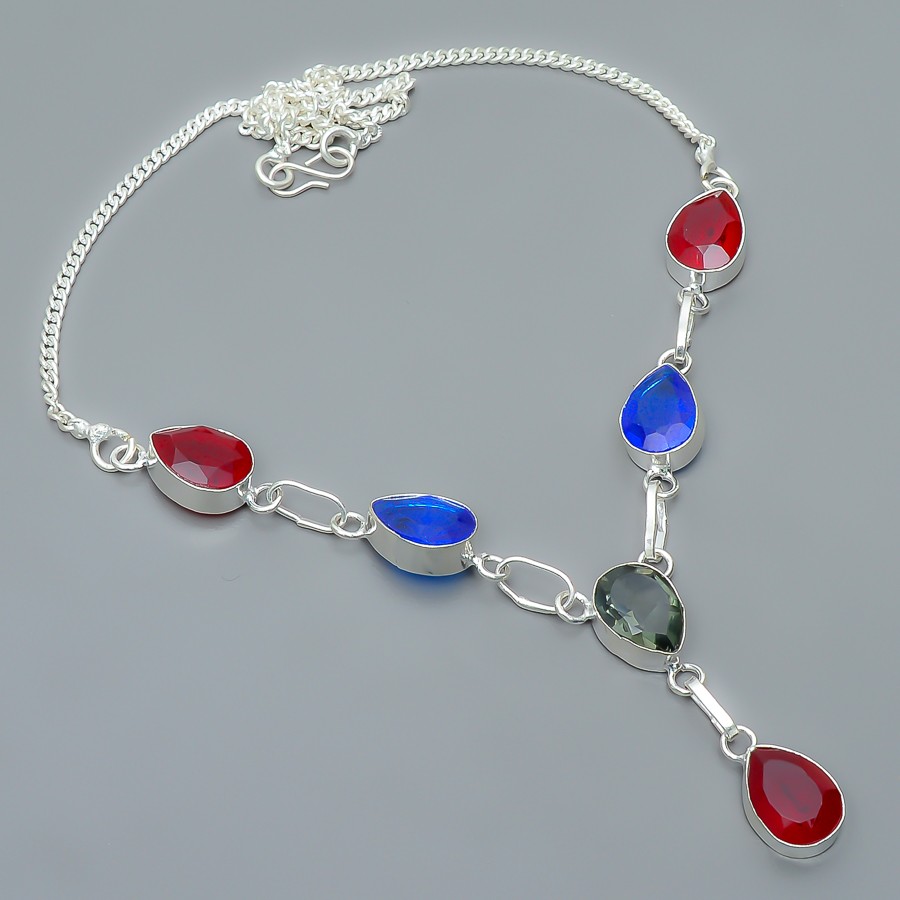 Ruby & Tanzanite Quartz (Simulated) 925 Silver Plated Necklace 17.99″ TN4318-1