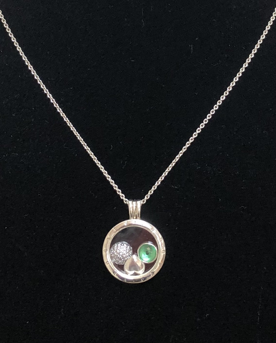 Authentic PANDORA Crystal Glass Locket, 3 Charms & 23.6″ Adjustable Necklace