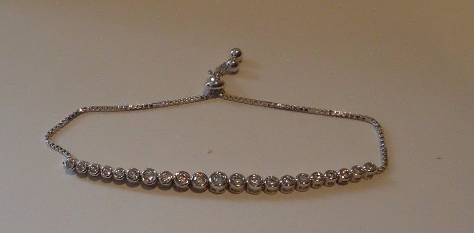 LARIAT BRACELET W/ 2 CT ROUND LAB ACCENTS / 925 STERLING SILVER / 9” ADJUSTABLE