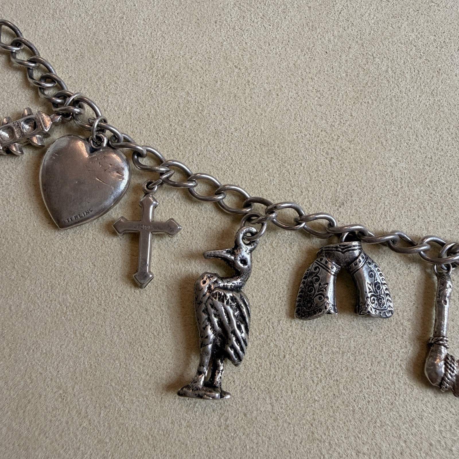 Vintage 925 Sterling Silver Charm Bracelet Size 6 3/4 inches
