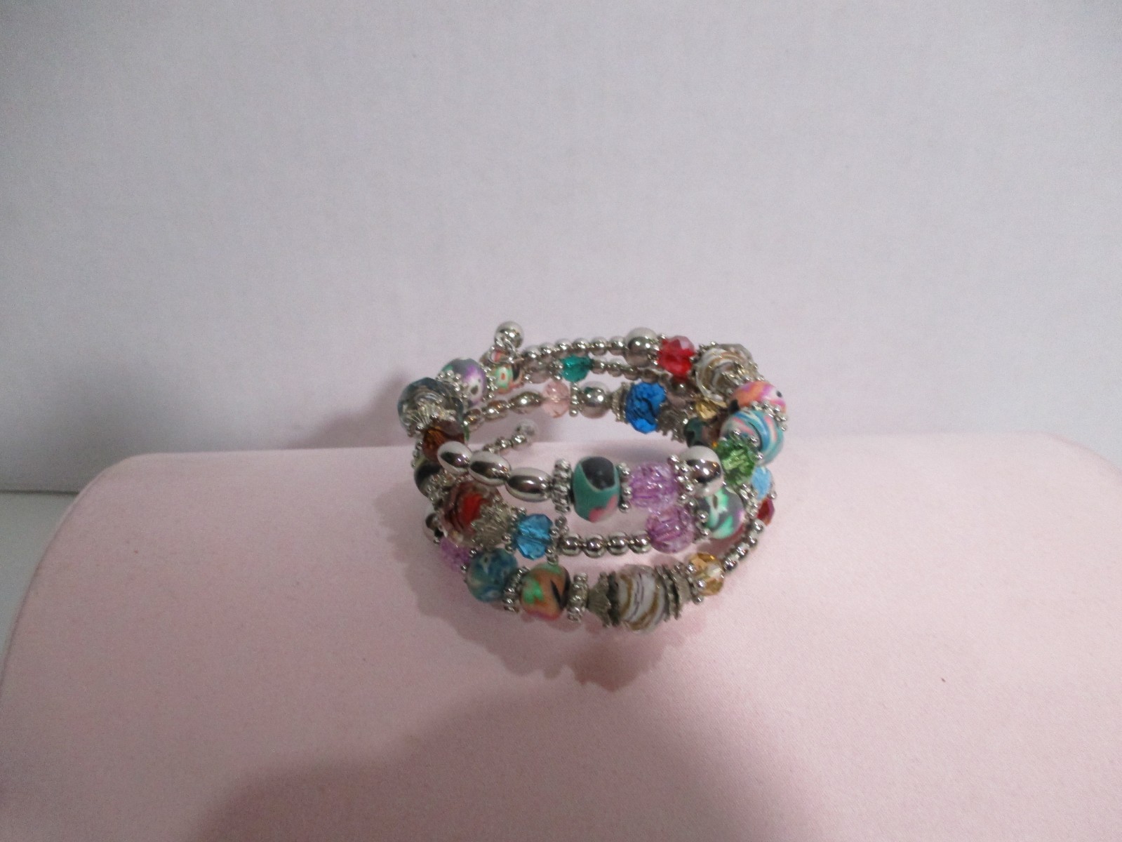 Premire Designs 3 Row Memory Wire Mixed Colorful Beaded Glass Metal Bracelet