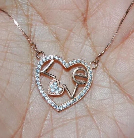 14K Rose Gold Plated Round Cut Simulated Diamond Women’s Stunning Heart Pendant