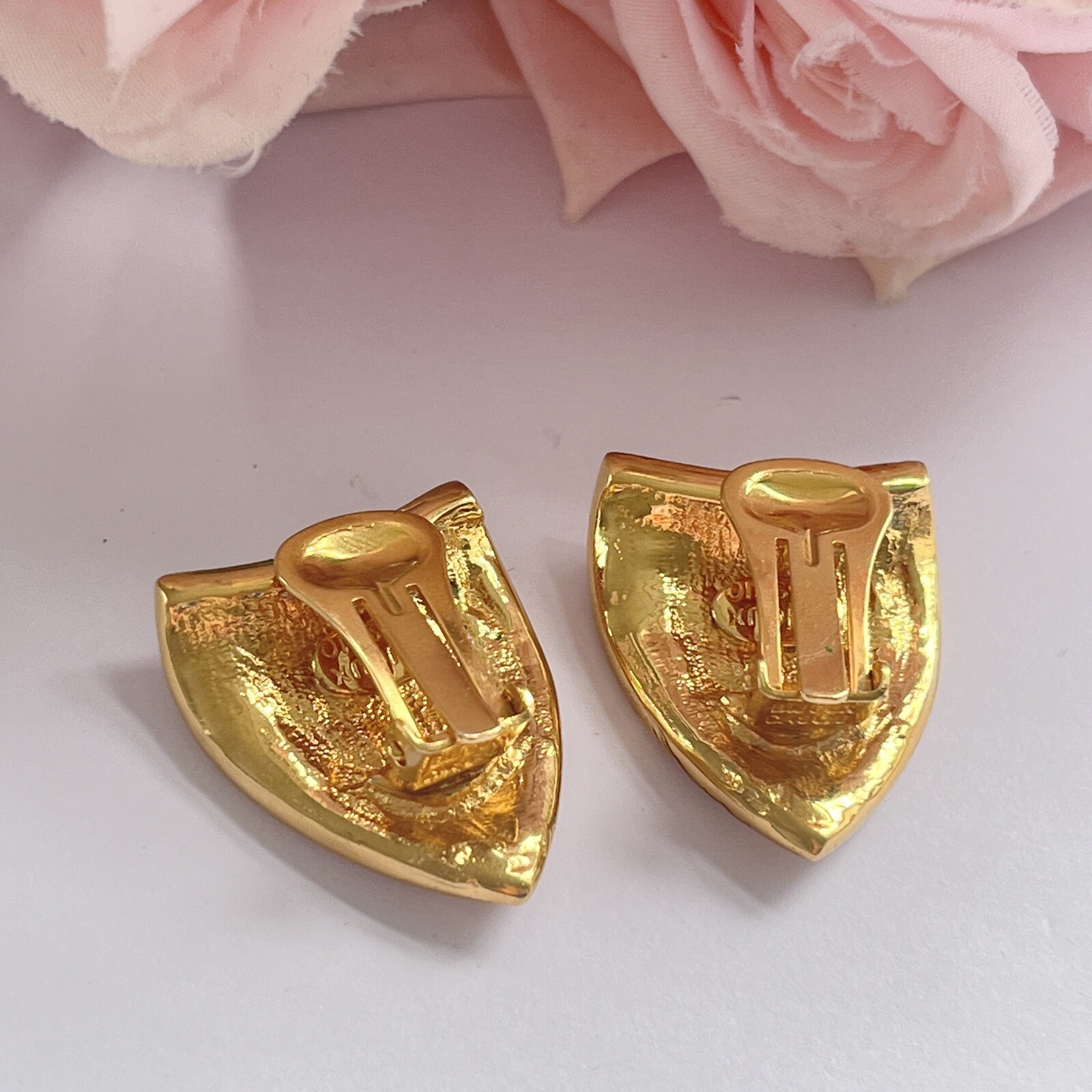 Vintage Bijoux Cascio Sparkly Diamanté Clip On Gold Plated Earrings