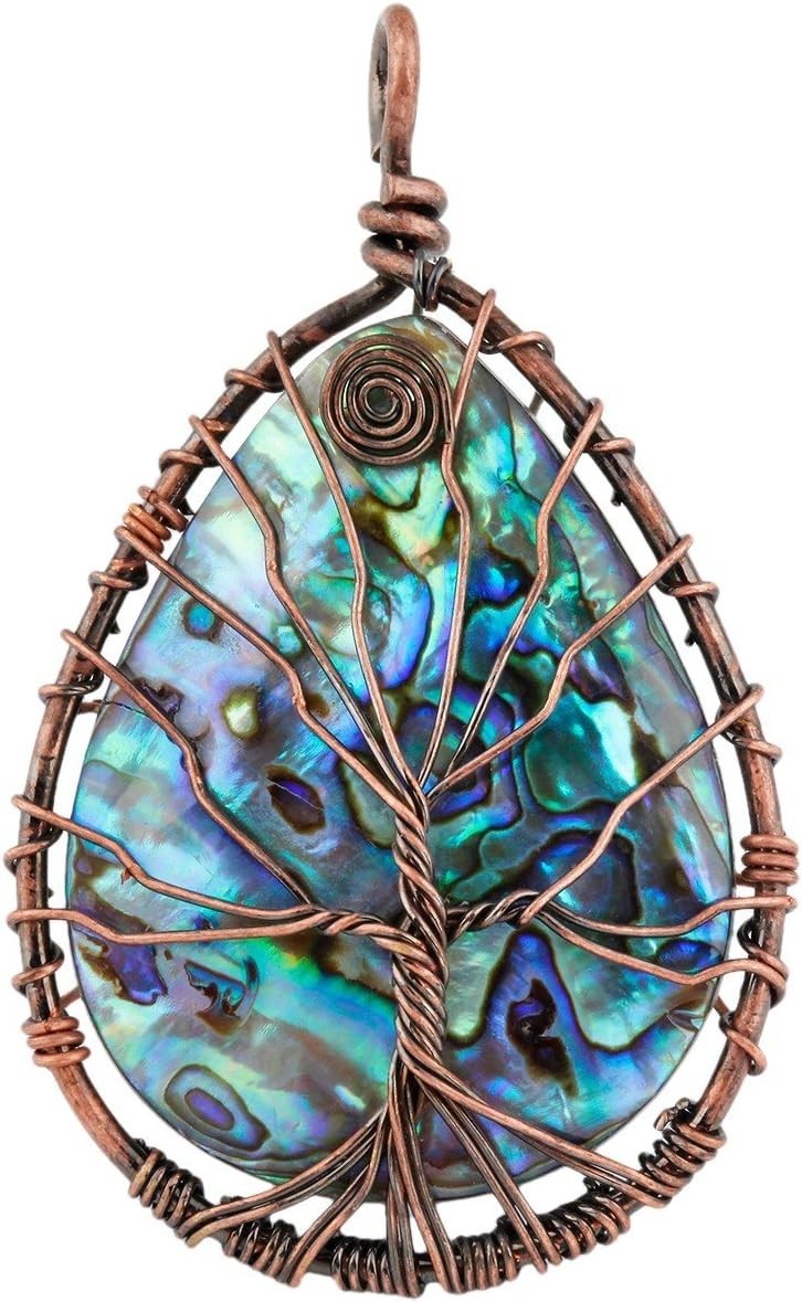 Iridescent Abalone Shell Pendant Necklace – Spiritual Tree of Life Design