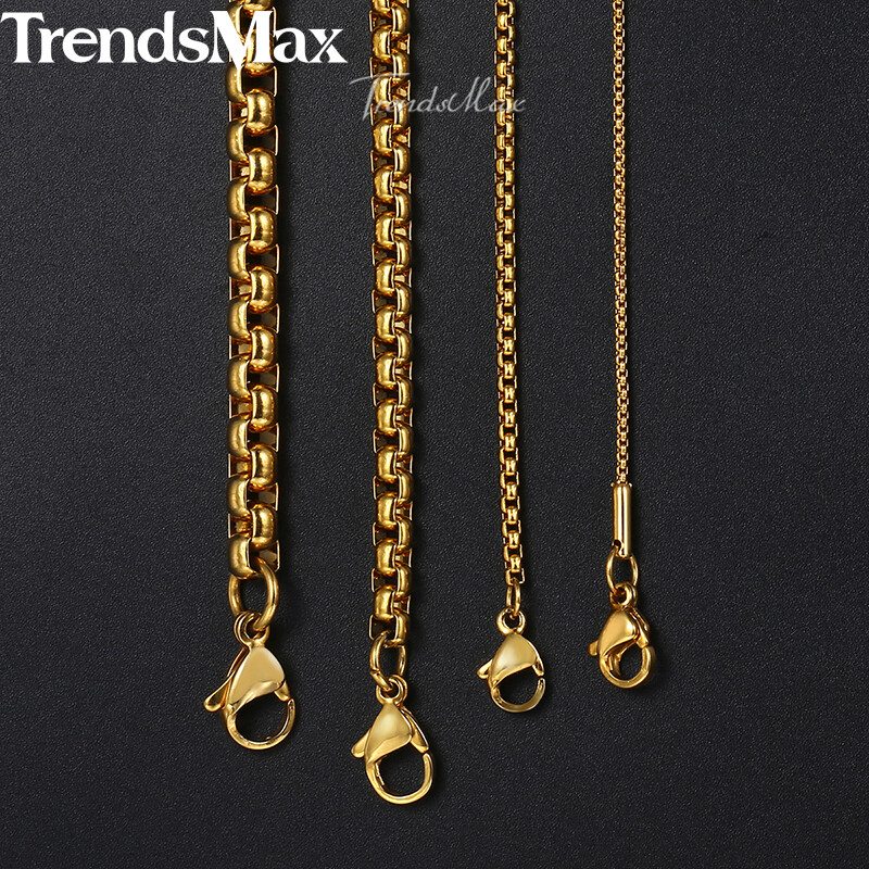 2/3/4/5MM Round Box Link Chain Necklace Gold Plated Choker 16-36″ For Men Women