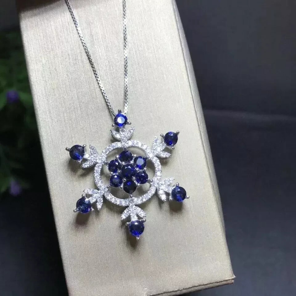 2Ct Round Cut Simulated Sapphire Flower Charm Pendant In 14k White Gold Plated