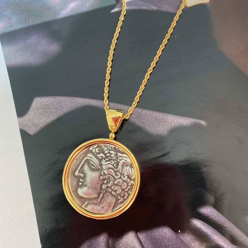 Retro Greek Mythology Carthaginian Goddess/Pegasus Coin Pendant Necklace