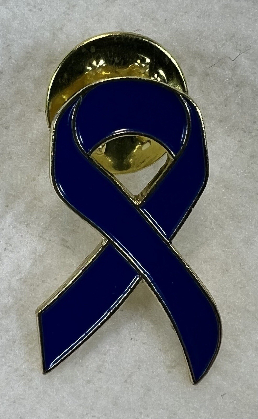 Vintage 1990s 1″ x 3/4″ Navy Blue Awareness Ribbon Enamel Lapel Pin Gold Metal