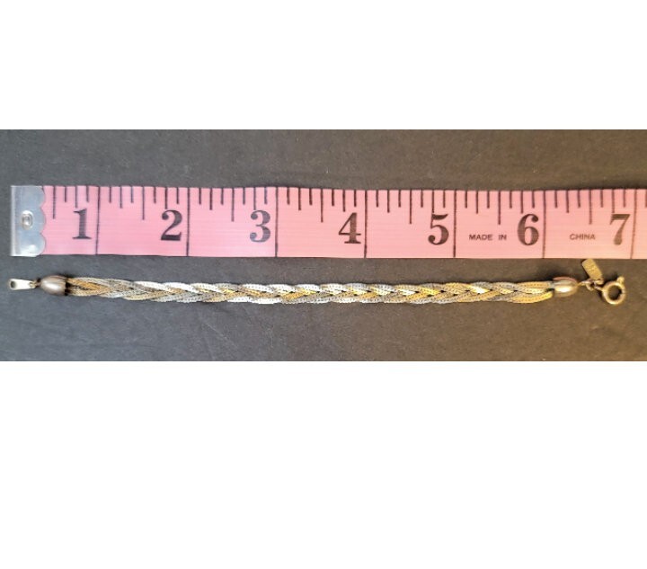 Merlite Herringbone Braided Gold & Silver Tone Bracelet Small 6.5″ Signed
