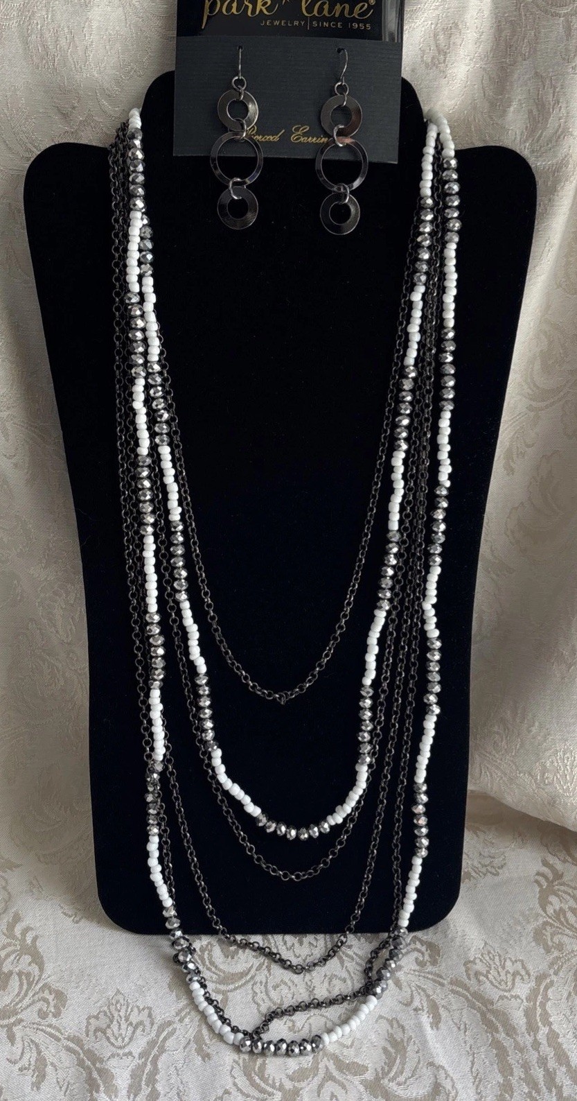 Park Lane Chic Earrings Hematite Tone Interlocking Circles & Unsigned Necklace