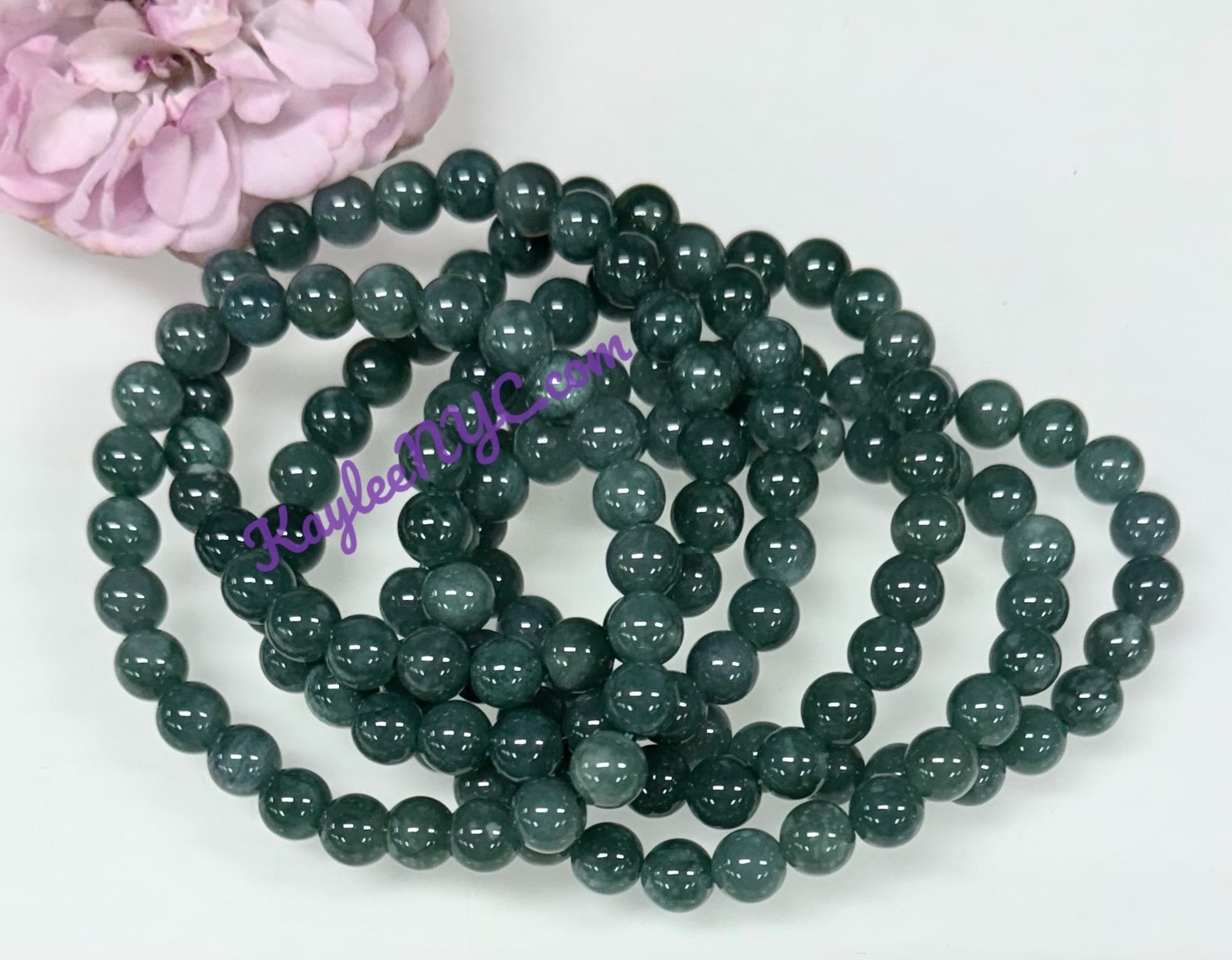 Wholesale 6 Pcs Natural Dark Green Burma Jade 7.7mm 7.5” Crystal Bracelet
