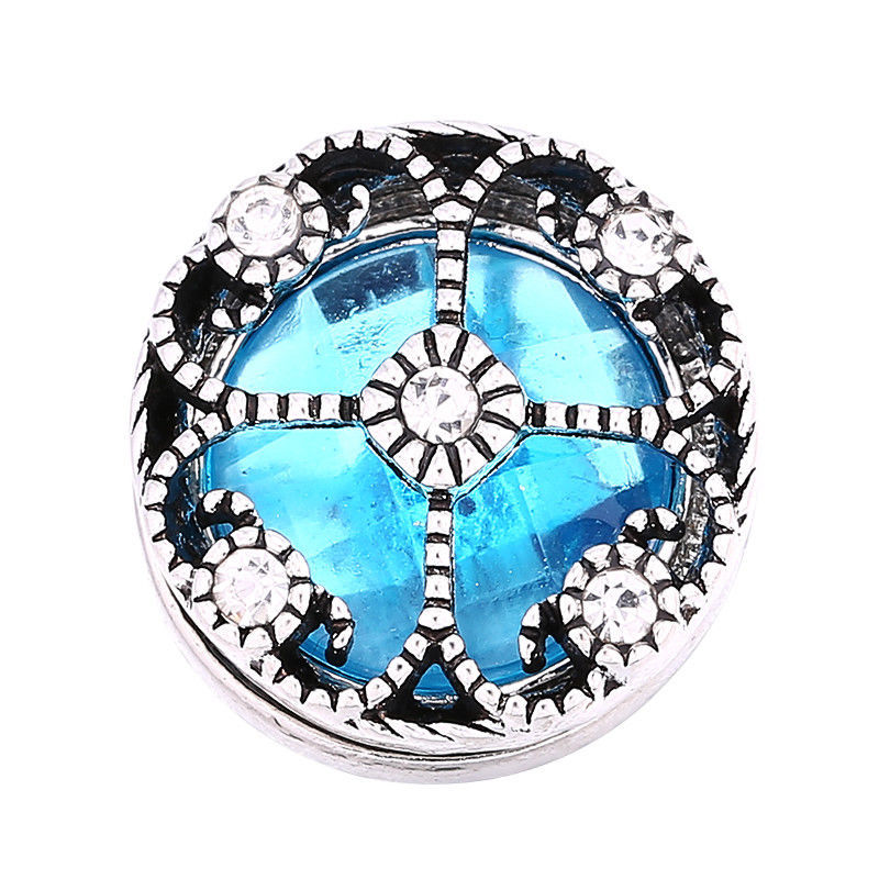 Blue Hollow Box Crystal Button Charm for Noosa Ginger Snaps etc. Jewelry 18mm