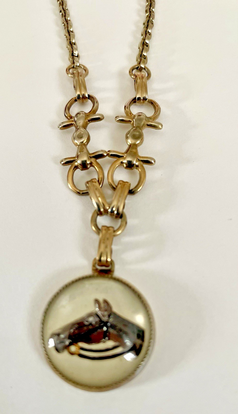 lot of 4 piece set equestrian jewelry concave glass reveres hand painted pendant