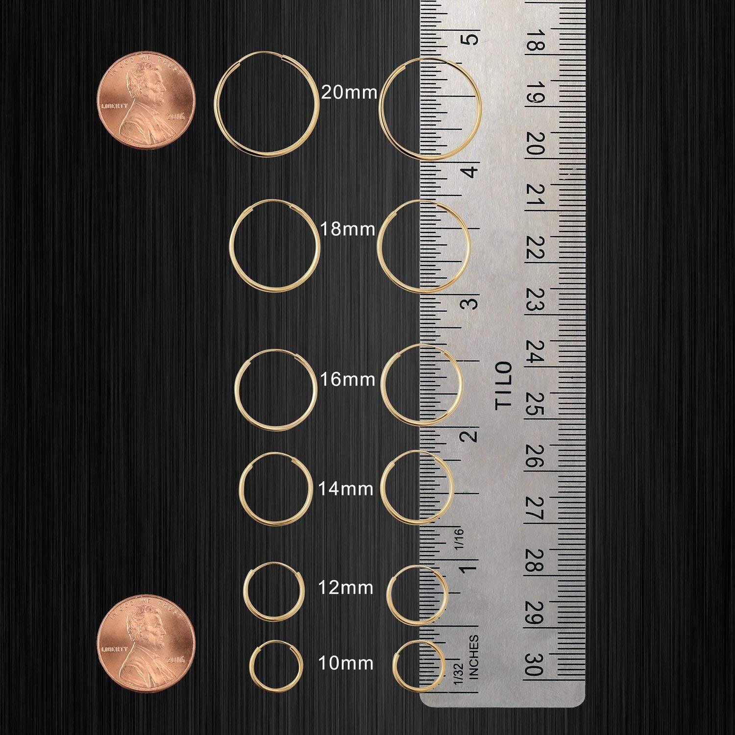10k Yellow Gold Shiny Endless Round Hoop Earrings, Diameter 10mm