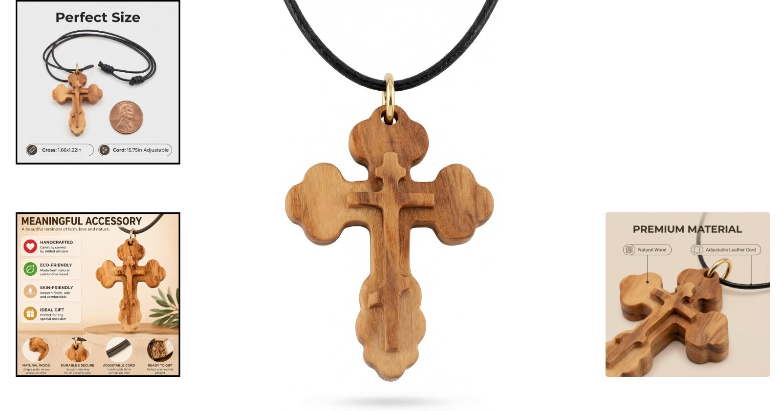 Handmade Olive Wood Cross Necklace – Elegant Faith Pendant Gift for Men & Women