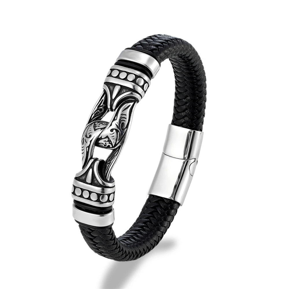 Handmade Leather Weaved Men’s Bracelets Stainless Stee Infinity Viking Charm.