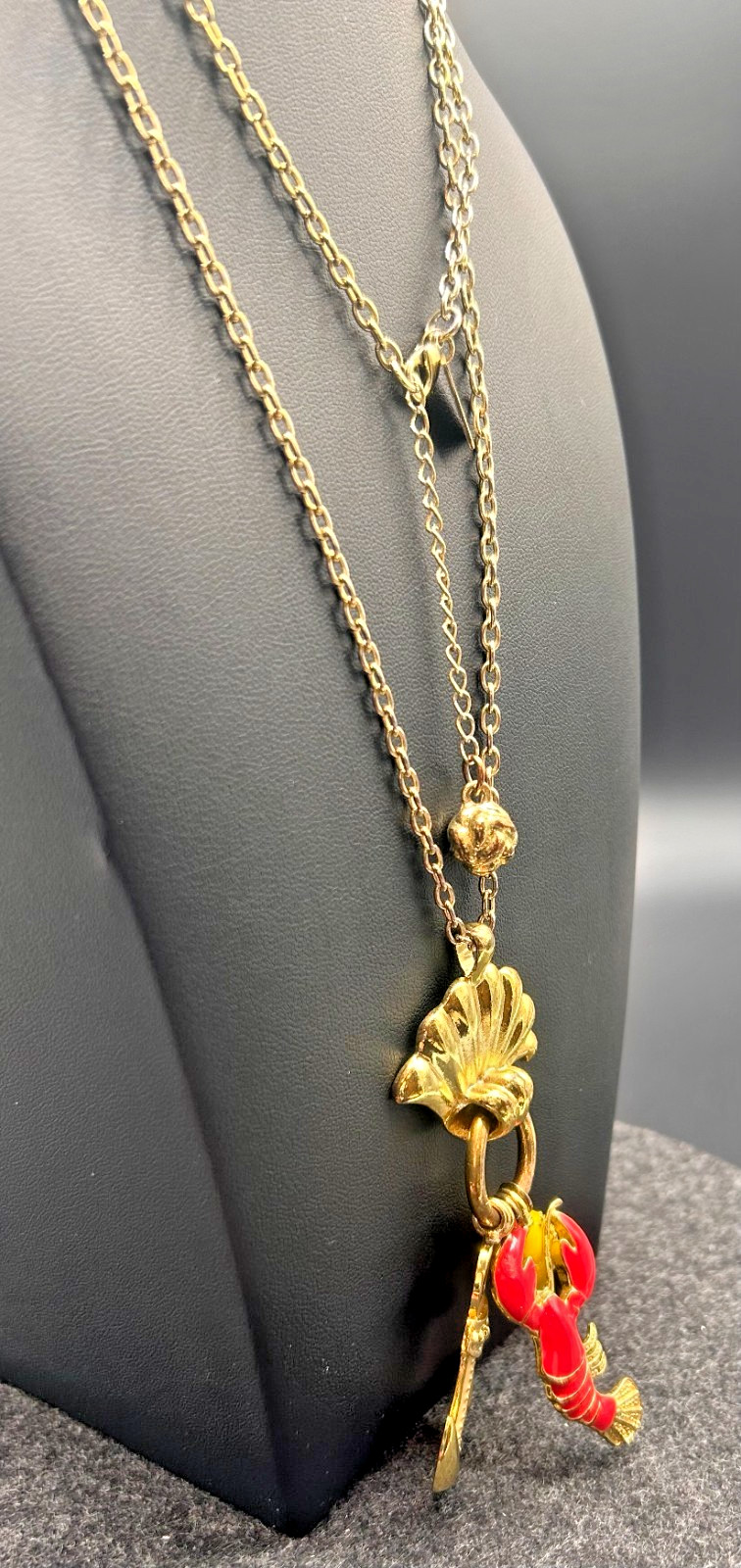 Lilly Pulitzer Nautical Charm Long Necklace Gold Tone Shell Lobster Anchor Lemon