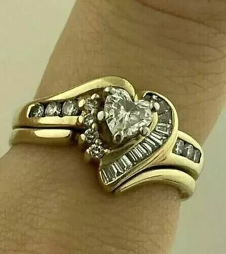 2Ct Heart Cut Simulated Diamond Cluster Engagement Ring 14K Yellow Gold Plated