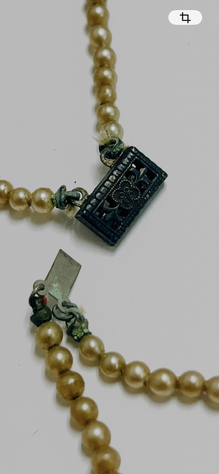 Vintage Cream faux Pearl Beaded Necklace Round w/Box Clasp