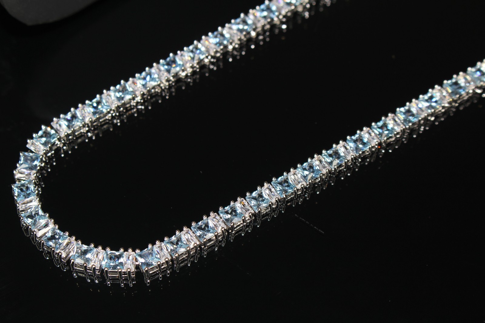4mm True Blue Tennis Chain Necklace 85ctw BAGUETTE Lab Sim VVS1 Diamond Sapphire