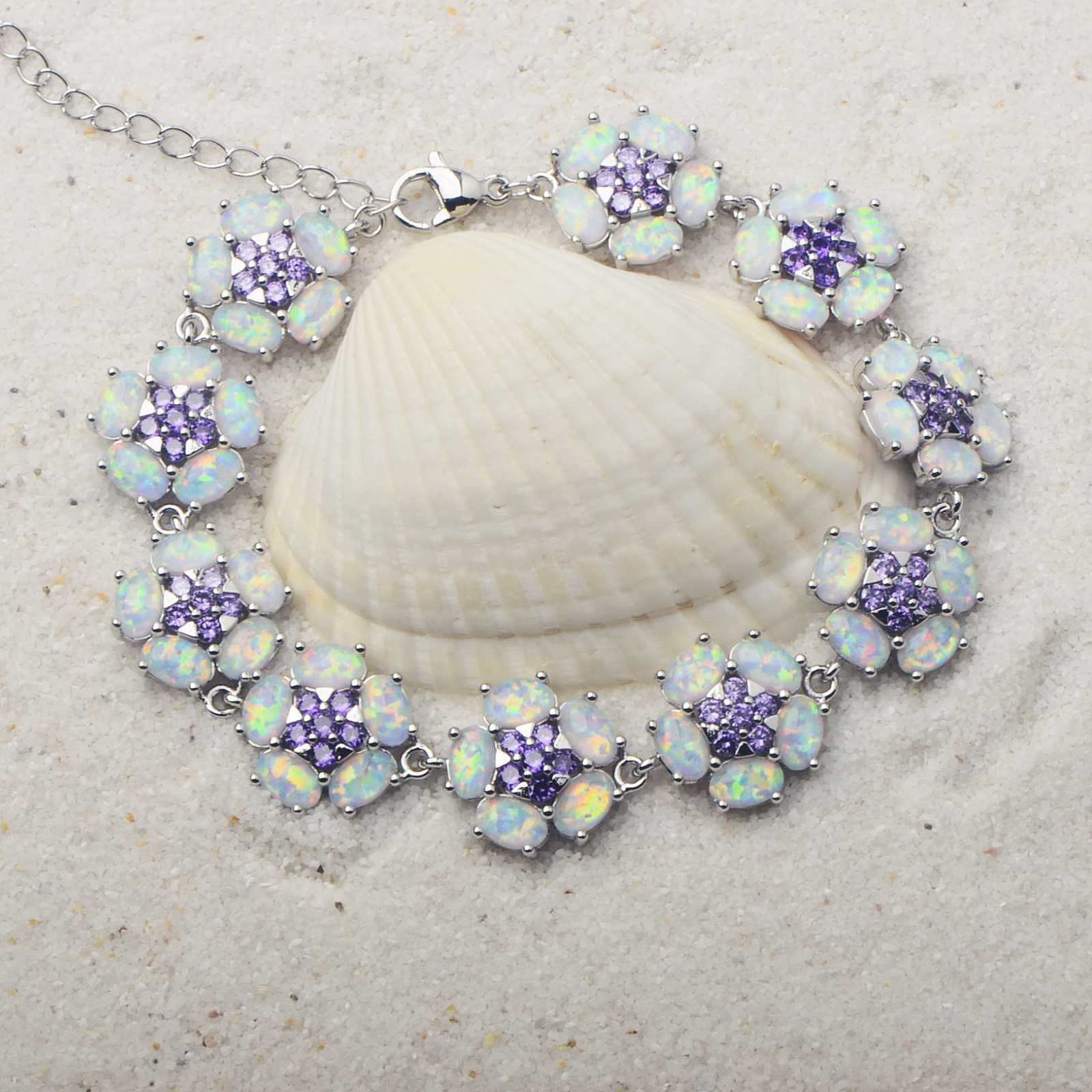 White Opal Four Leaf Flower Bracelet 925 Sterling Sliver Jewelry For Women
