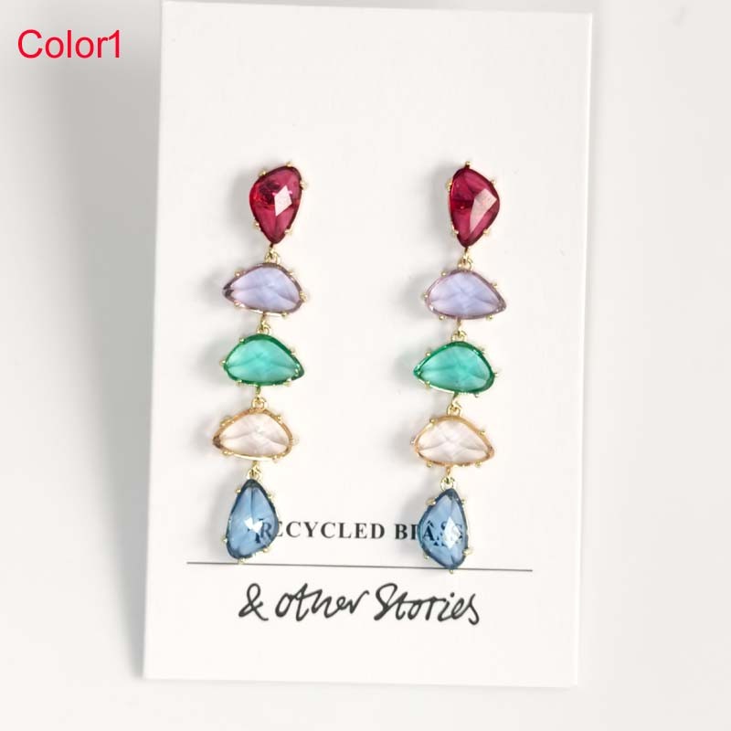 Other Stories Geometric Crystal Drop Earrings Chic Women Vacation Jewelry 2Color
