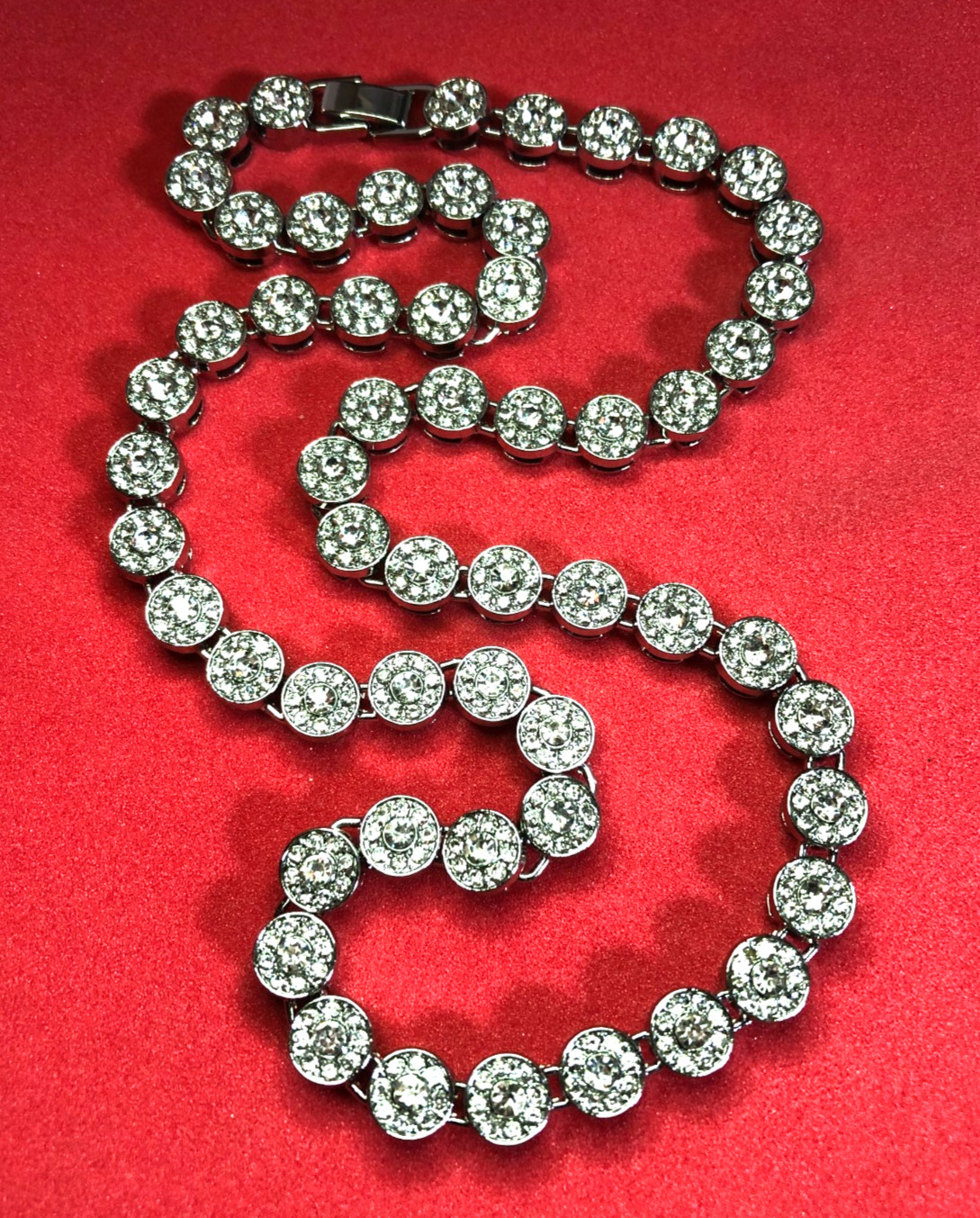Silver Crystal Rhinestone Tennis Chain Necklace Iced Out Bling Unisex 20″ 8210
