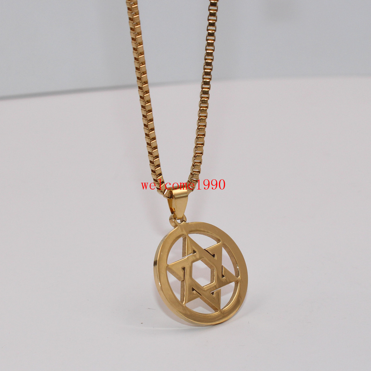 Silver/Gold color Stainless steel star of David Pendant Box Chain Necklace Men