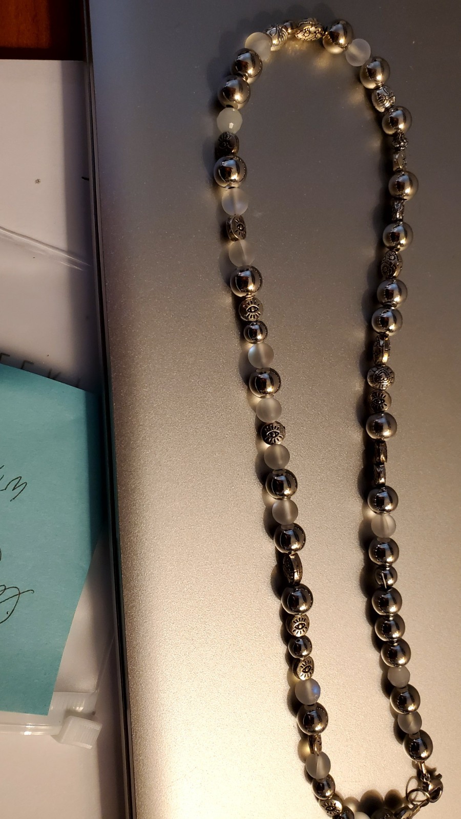 Necklace 16″ in Silver and Opaque Beads & Spacers in Excellent Condition