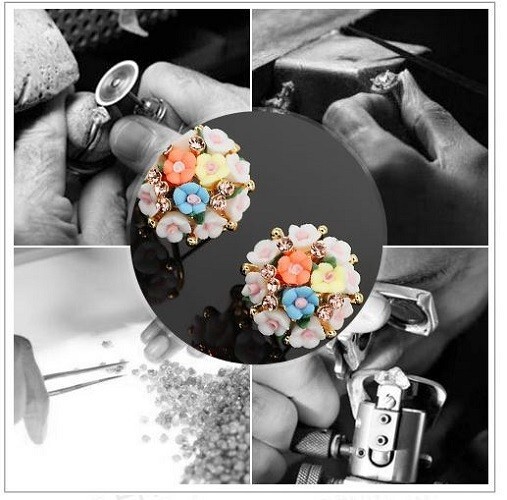 Beautiful S925 Silver Ceramic Small Flowers Earrings English Lock e000035