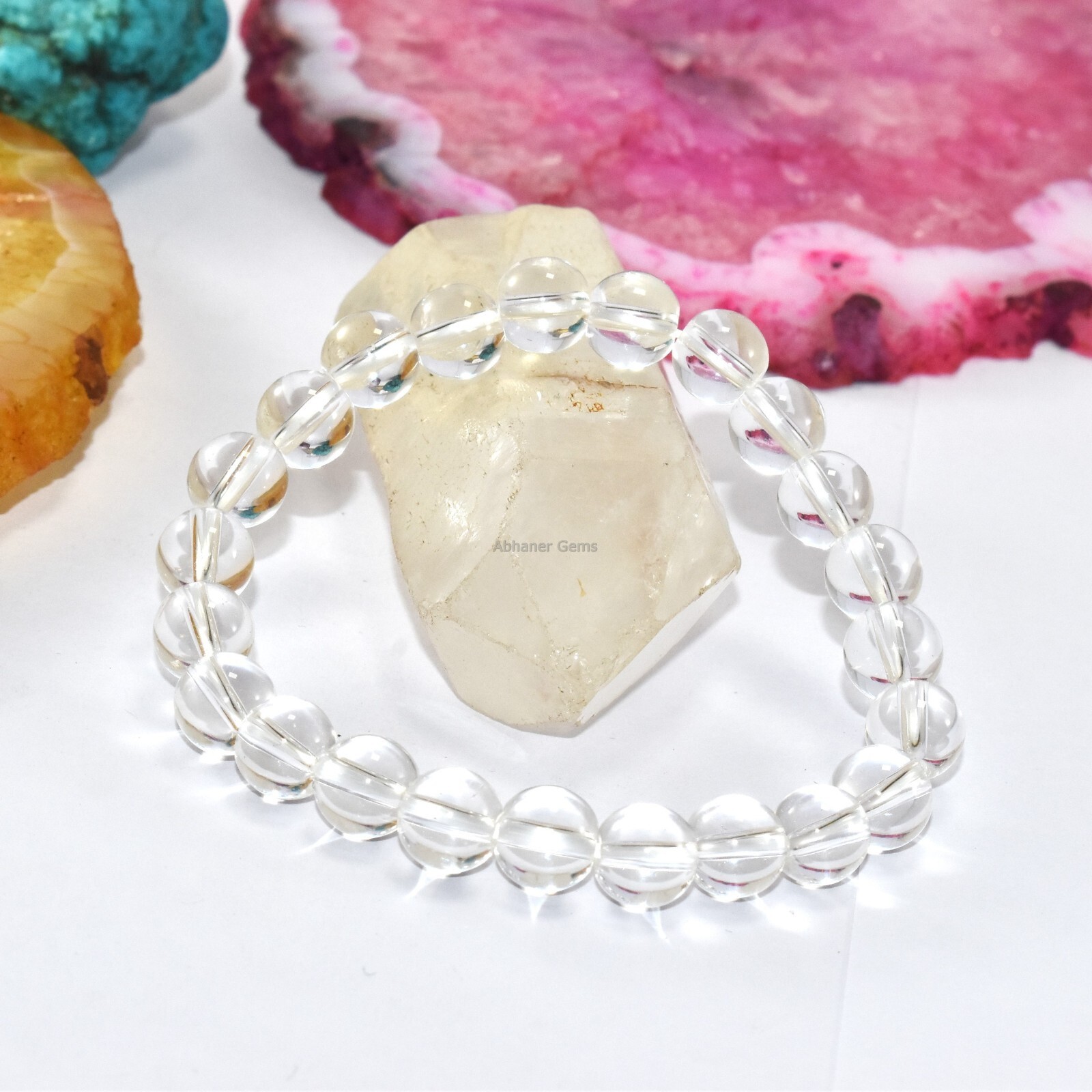 Authentic Clear Quartz Crystal Meditation & Yoga Bracelet Smooth Plain Pure Soul