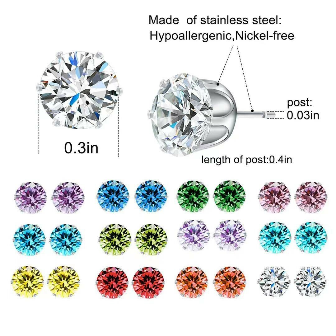Fashion Women Jewelry Six Prong Crystal Rainbow Style 24PC Earrings Studs 0789