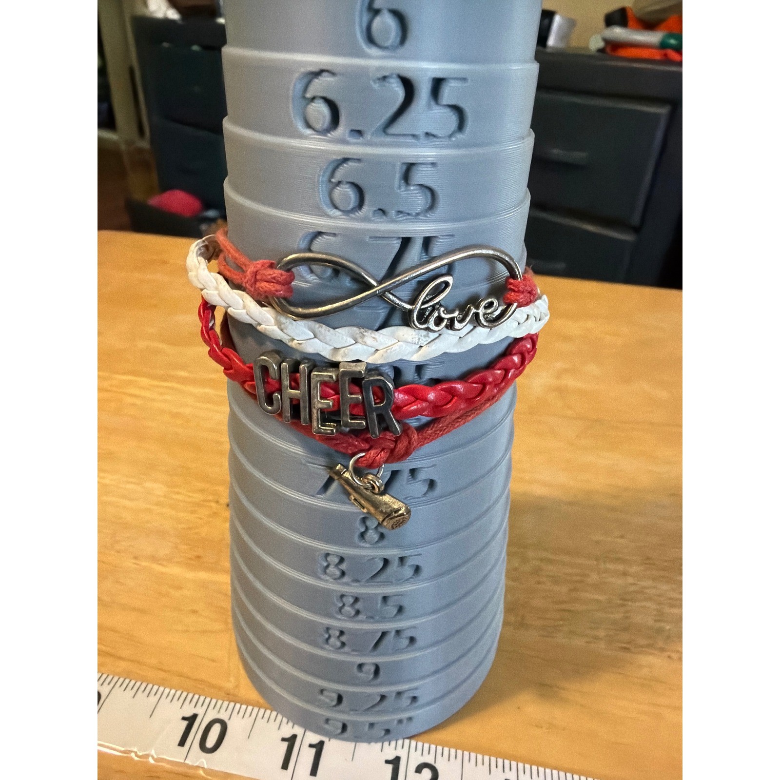 Red White Cheer Infinity Love Megaphone Multi-Strand Braided Bracelet 939