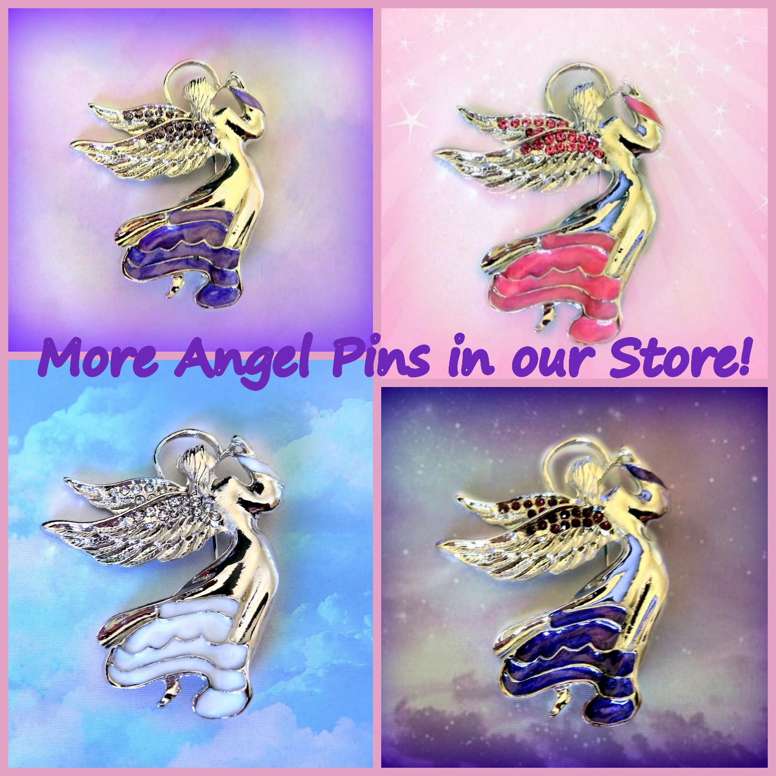 PINK ENAMEL ANGEL SILVER BROOCH PIN~MOTHERS DAY BIRTHDAY GIFT FOR HER MOM WIFE