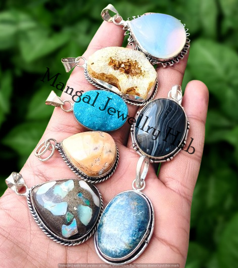 Buy Agate & Mix Gemstone 5PCS Pendants 925 Sterling Silver Plated Lot Jewellery