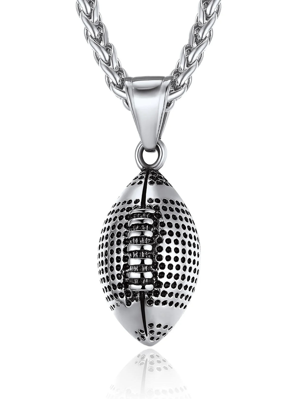 Men’s Football Ball Necklace 316L Stainless Steel Sport Pendant 22+2 Inch