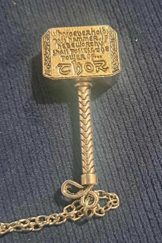 Silvertone Superhero Comic Thor Hammer Pendant Medium Length 19in