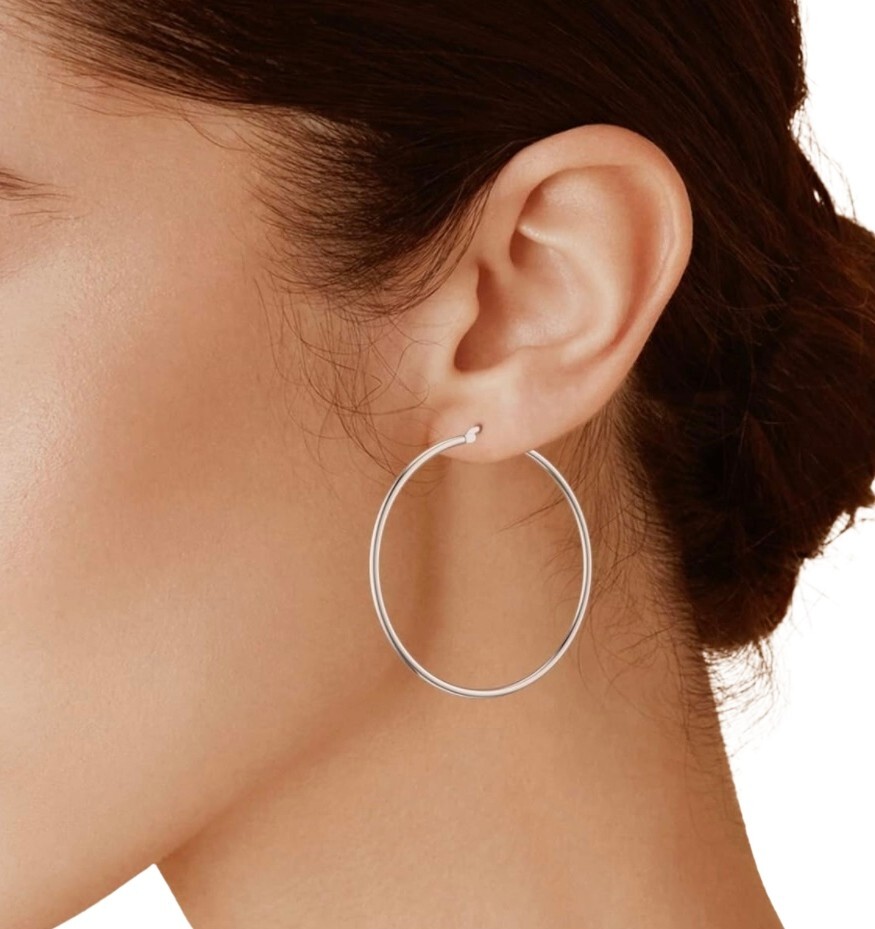925 Sterling Silver Small 50MM Hoop Earrings Men Women Children 3MM Thick