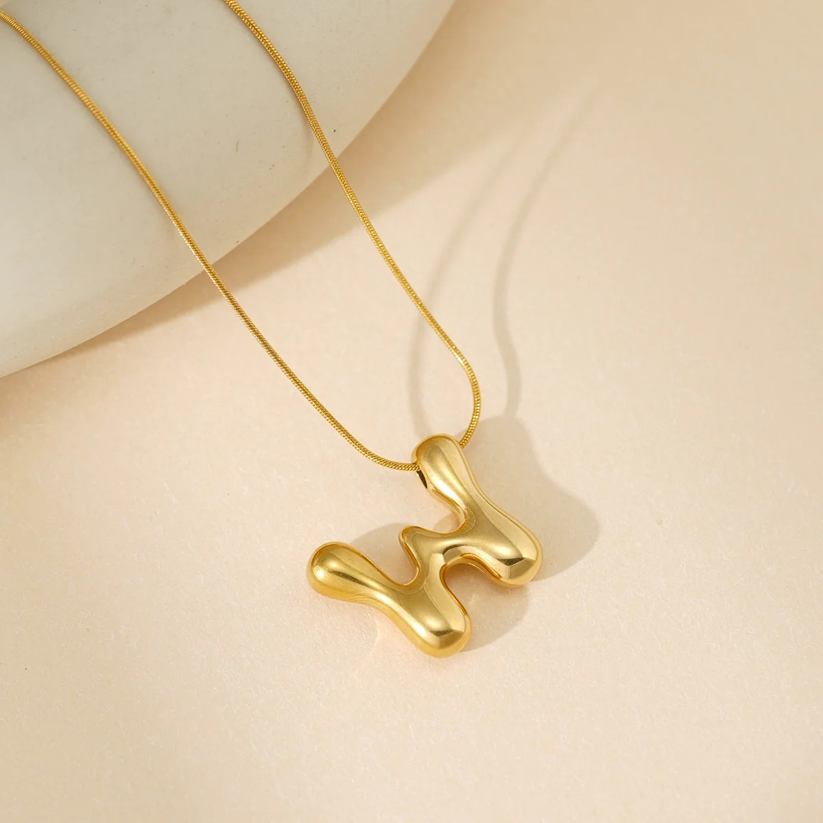 A to Z Bubble Alphabet Letter Pendant Necklace Gold Snake Chain 45cm/18inch