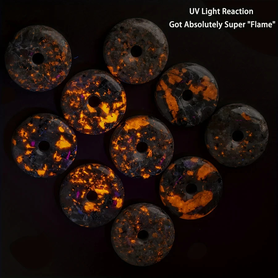 Natural Yooperlite Circle Flame Donut Pendant UV Reactive Amulet Unisex Necklace