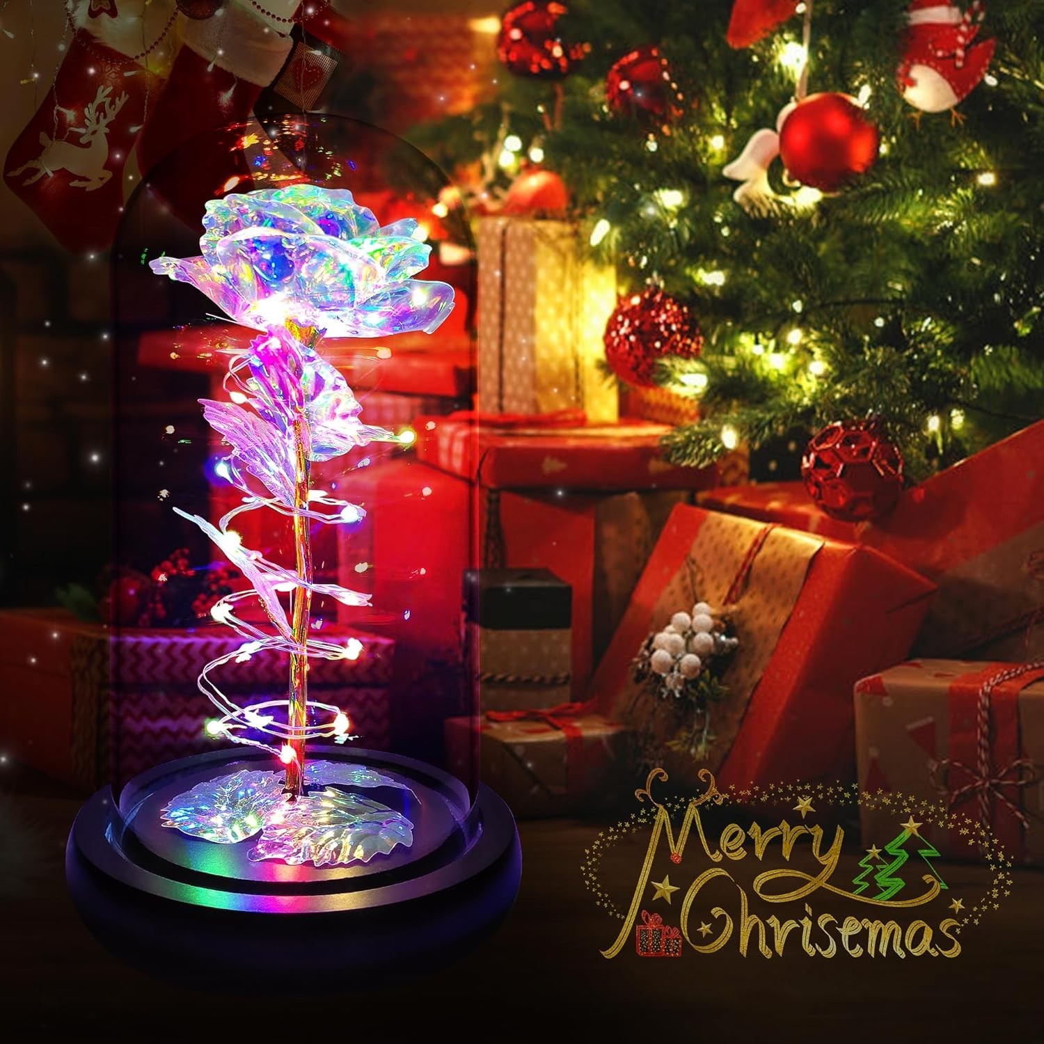 Regalos cumple mujer rosa eterna con luz led decoracion romantica aniversario
